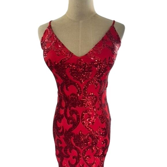 "Windsor" Sequin Maxi Open Back Red Prom Dress SZ S Pretty Women Formal Mob Wife - Picture 2 of 9